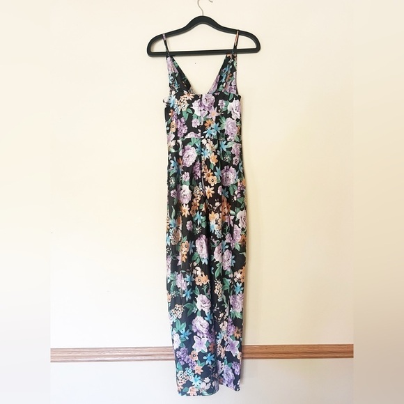 Lulu’s Cute Pursuit Black Floral Satin Cowl Neck Tulip Midi Dress - Picture 4 of 14